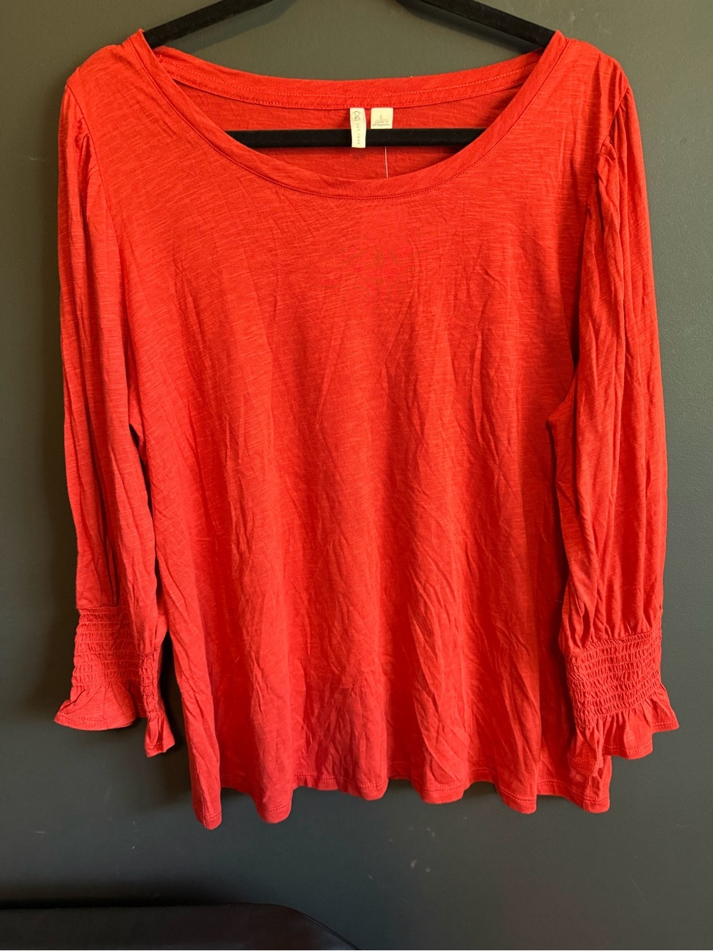 Cato Women’s Brick Red Scoop Neck Long Sleeve Top. Size Large. NWT